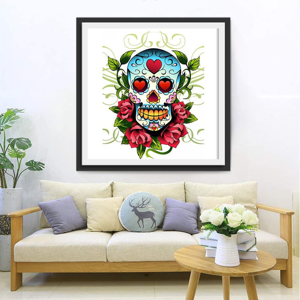 Bloemen-Doodshoofd Diamond Painting