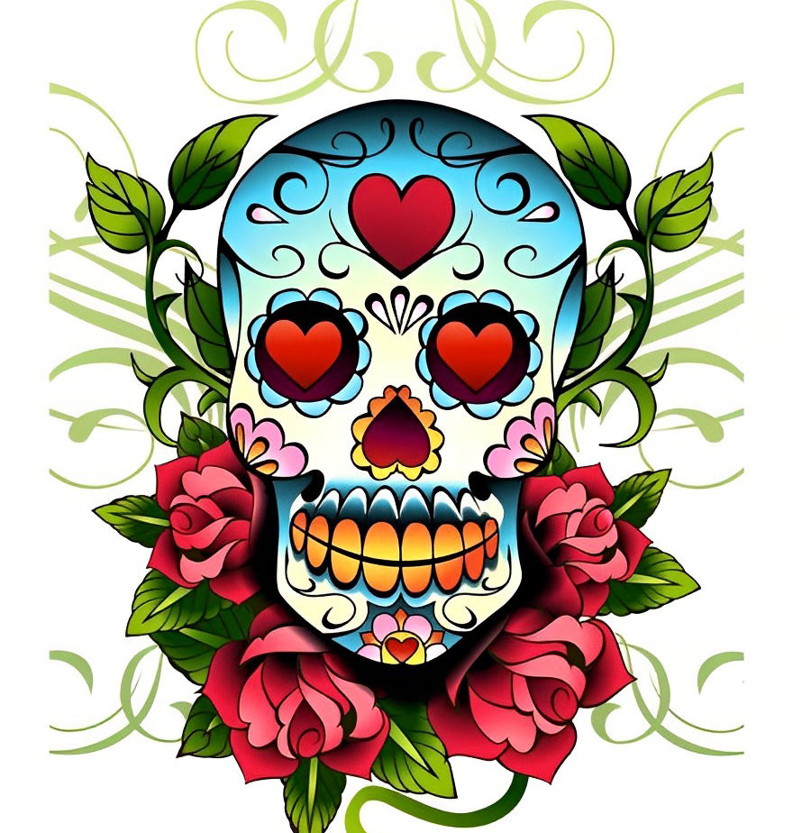 Bloemen-Doodshoofd Diamond Painting