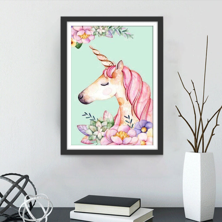 Bloemen en een Roze Eenhoorn Diamond Painting