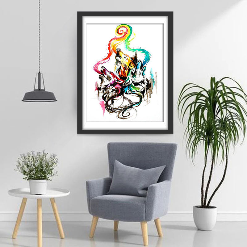 Bloemen en een Wolvenkop Diamond Painting