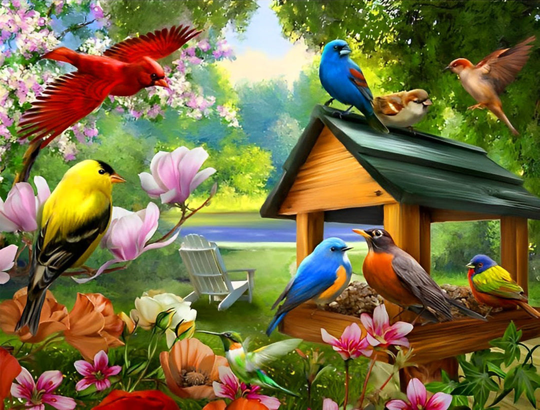 Bloemen en Vogels in het Bos Diamond Painting