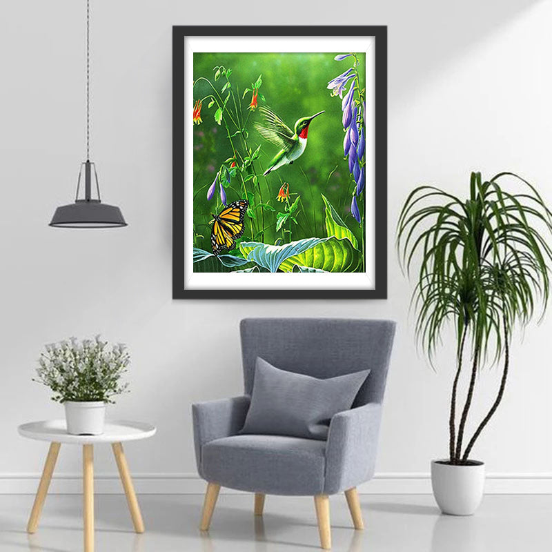 Bloemen, Kolibries en Vlinders Diamond Painting