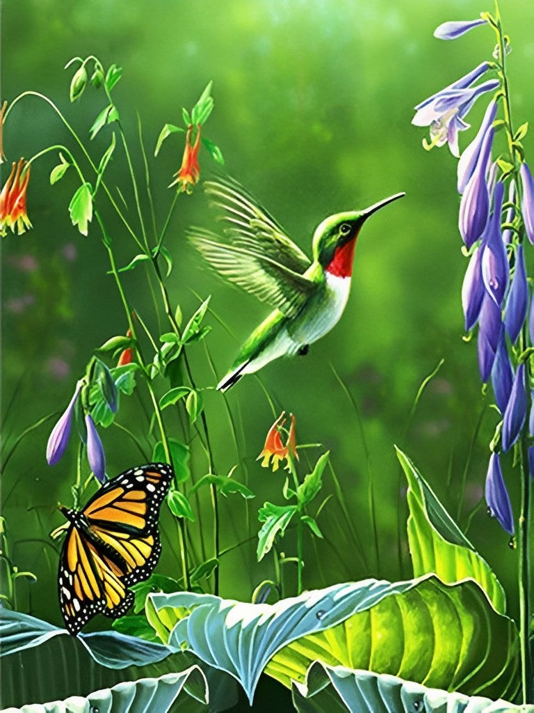 Bloemen, Kolibries en Vlinders Diamond Painting