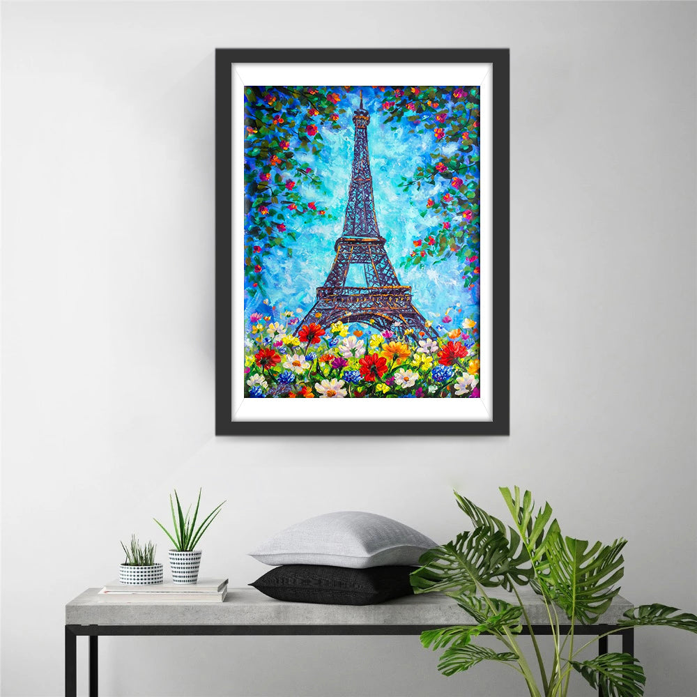 Bloemen om de Eiffeltoren Diamond Painting