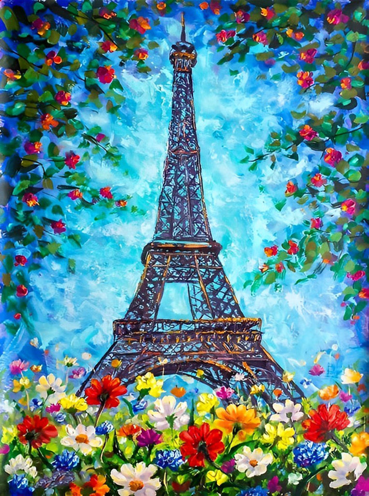 Bloemen om de Eiffeltoren Diamond Painting