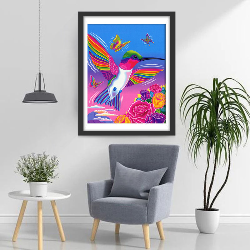 Bloemen, Vlinders en een Kolibrie met Kleurrijke Vleugels Diamond Painting