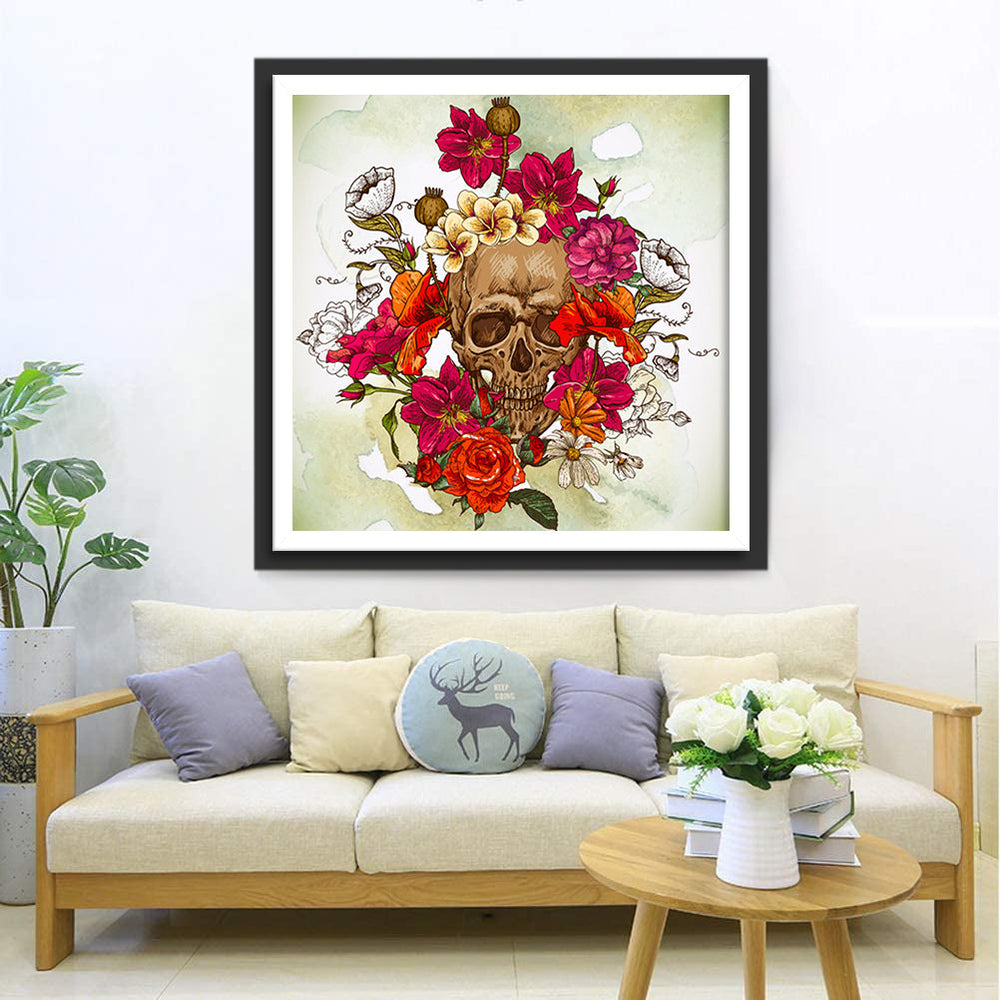 Bloemenfloreren als Dromen op het Doodshoofd Diamond Painting