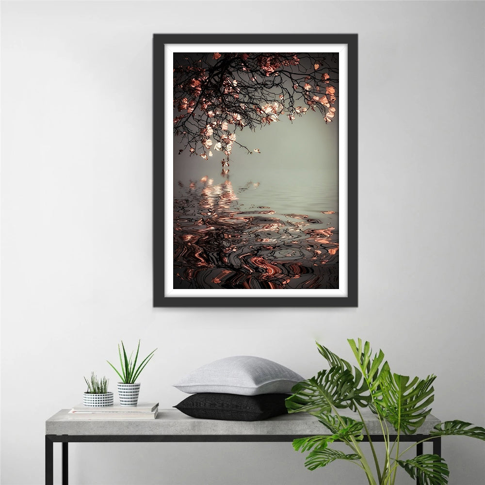 Bloesemreflectie in Kalm Water Diamond Painting