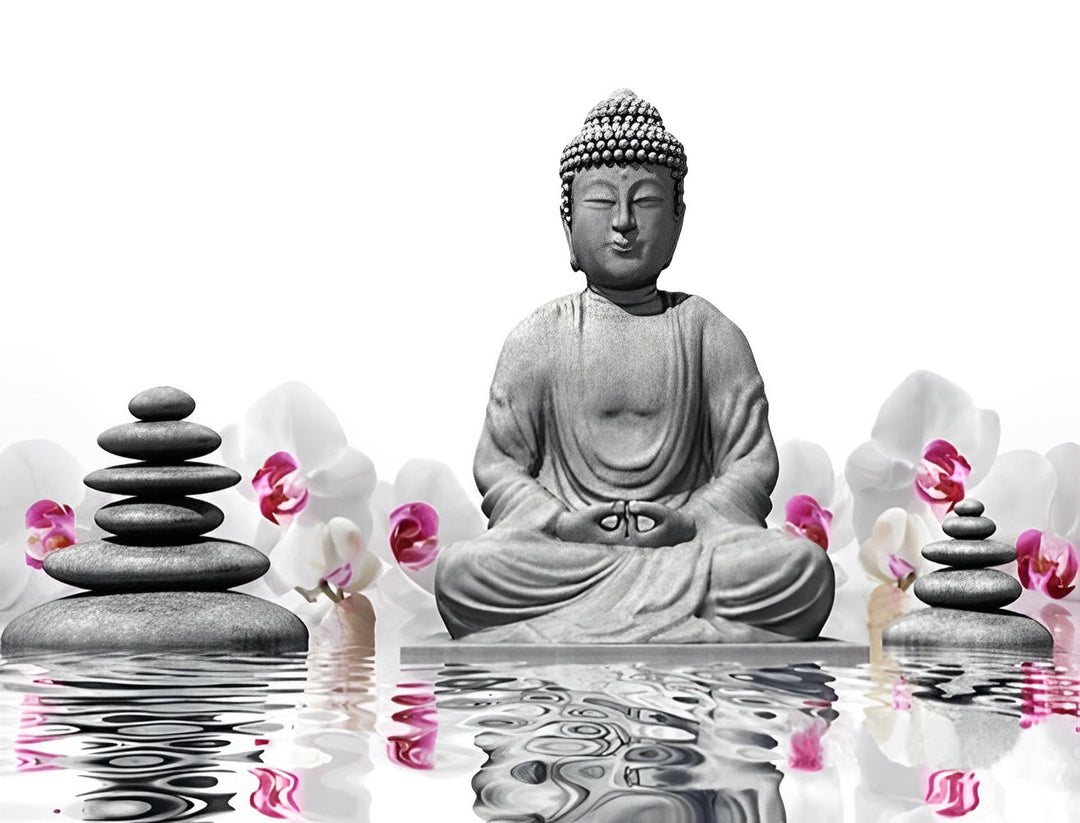 Boeddha bij Water met Orchideeën Diamond Painting