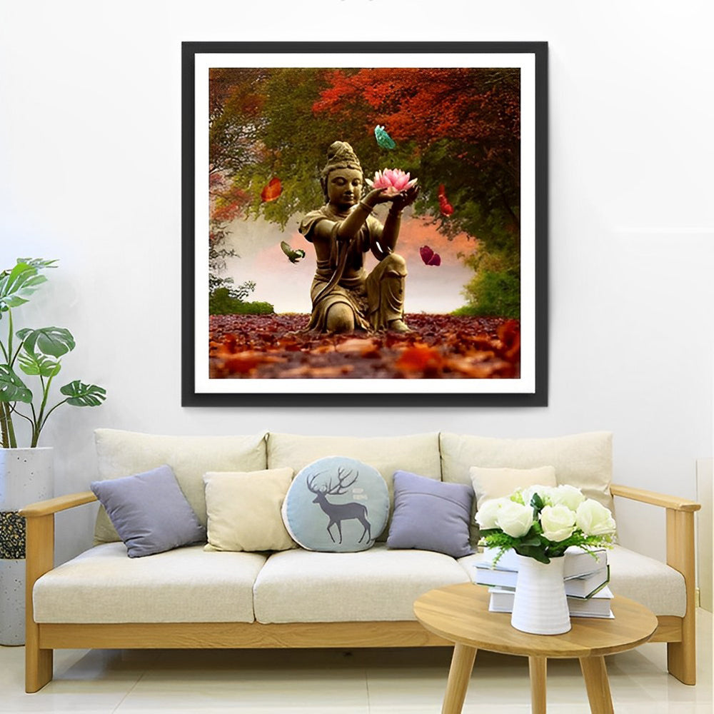 Boeddha met Lotus en Vlinders Diamond Painting