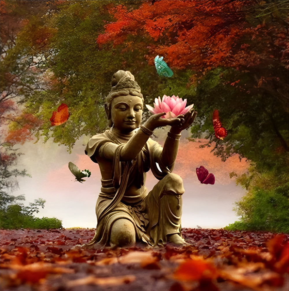 Boeddha met Lotus en Vlinders Diamond Painting