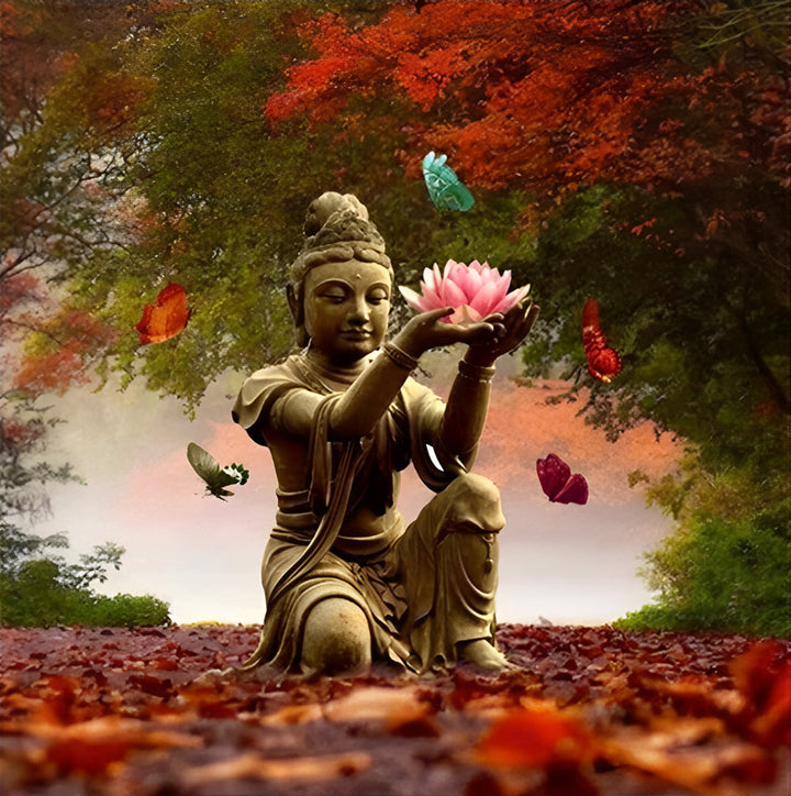 Boeddha met Lotus en Vlinders Diamond Painting