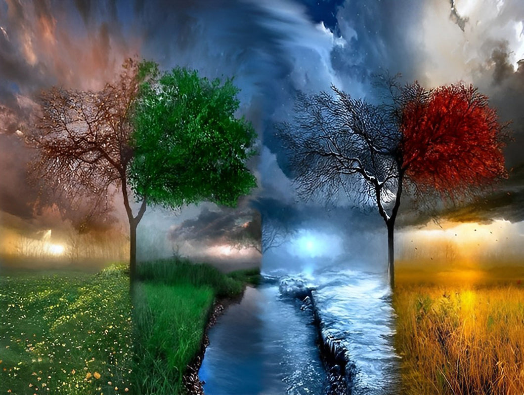 Bomen in Vier Seizoenen Diamond Painting