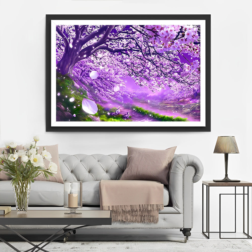 Bomen met Weelderige Paarse Bloemen Diamond Painting