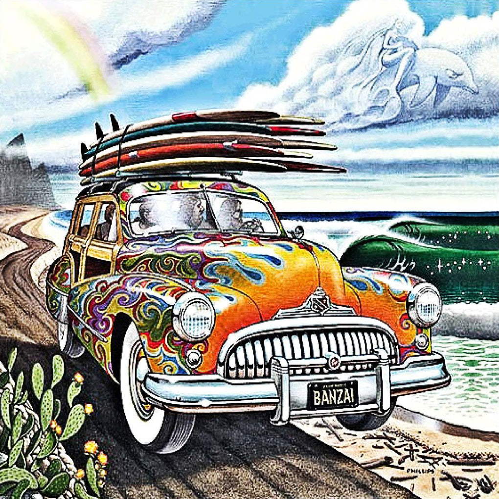 Bont Gekleurde Wagen met Surfplanken Diamond Painting