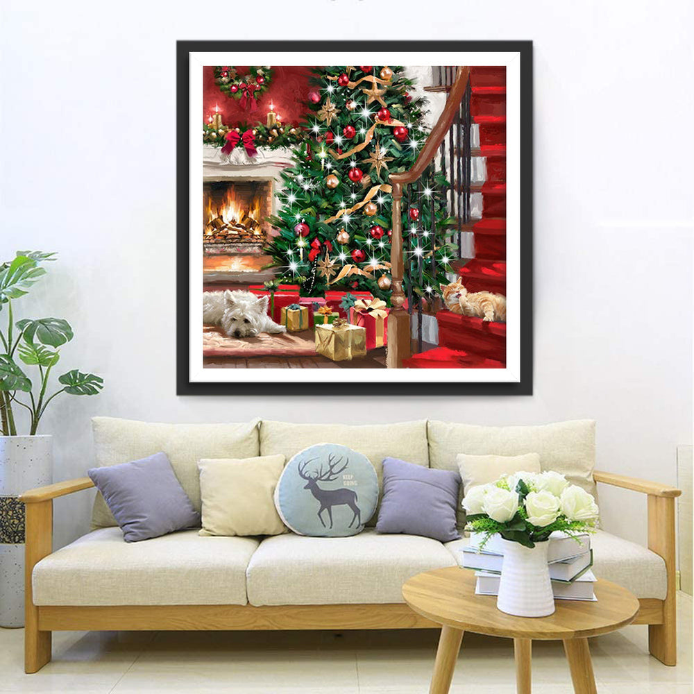 Boom, Haard, Cadeaus en Slapende Honden Diamond Painting