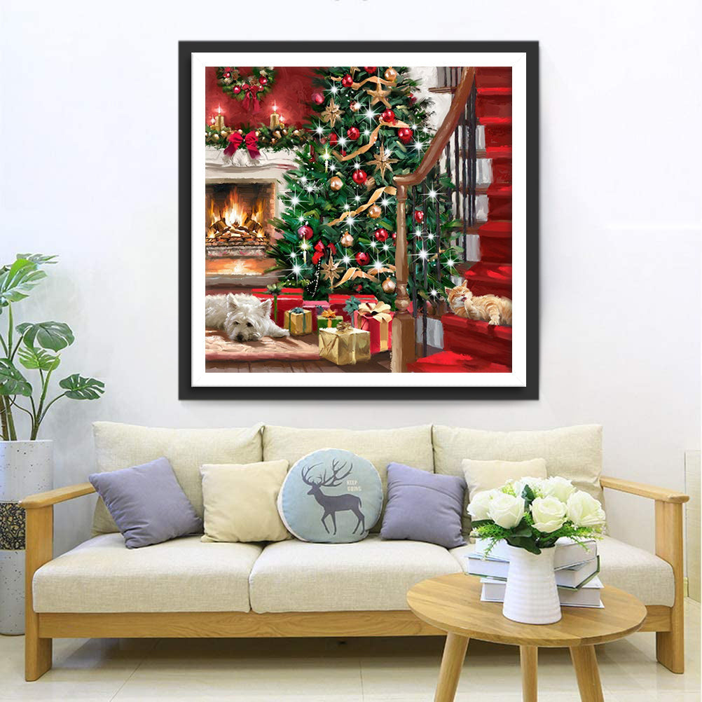 Boom, Haard, Cadeaus en Slapende Honden Diamond Painting