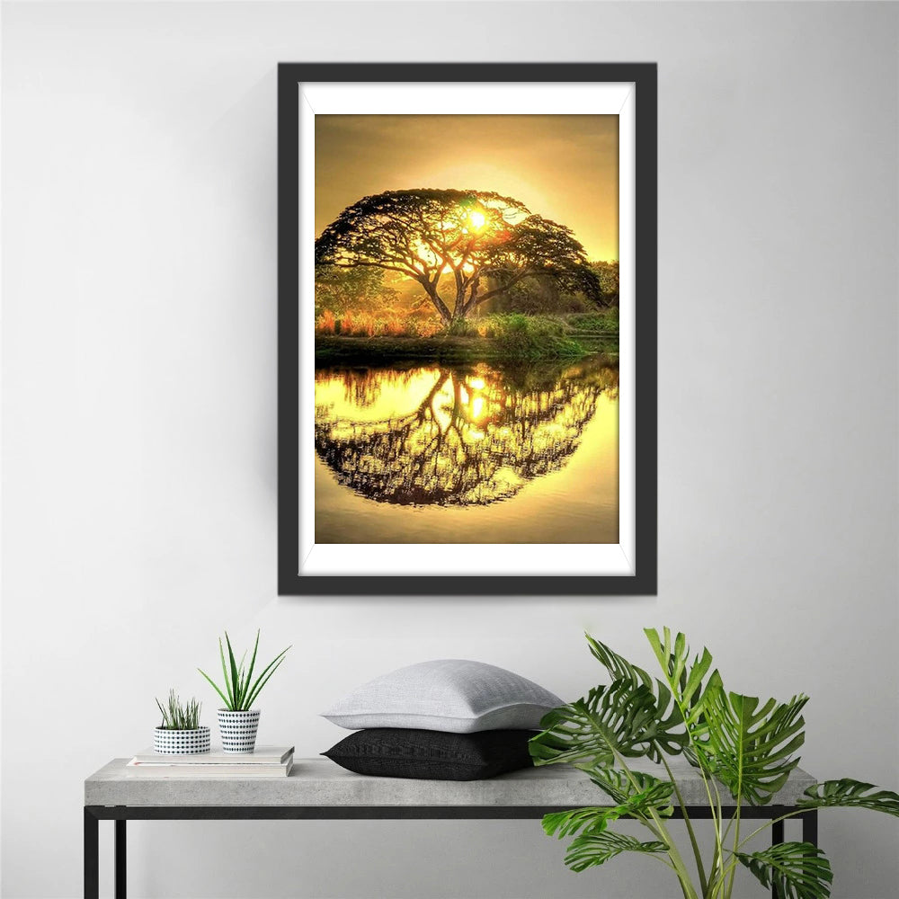 Boom-silhouetten bij Zonsondergang Diamond Painting