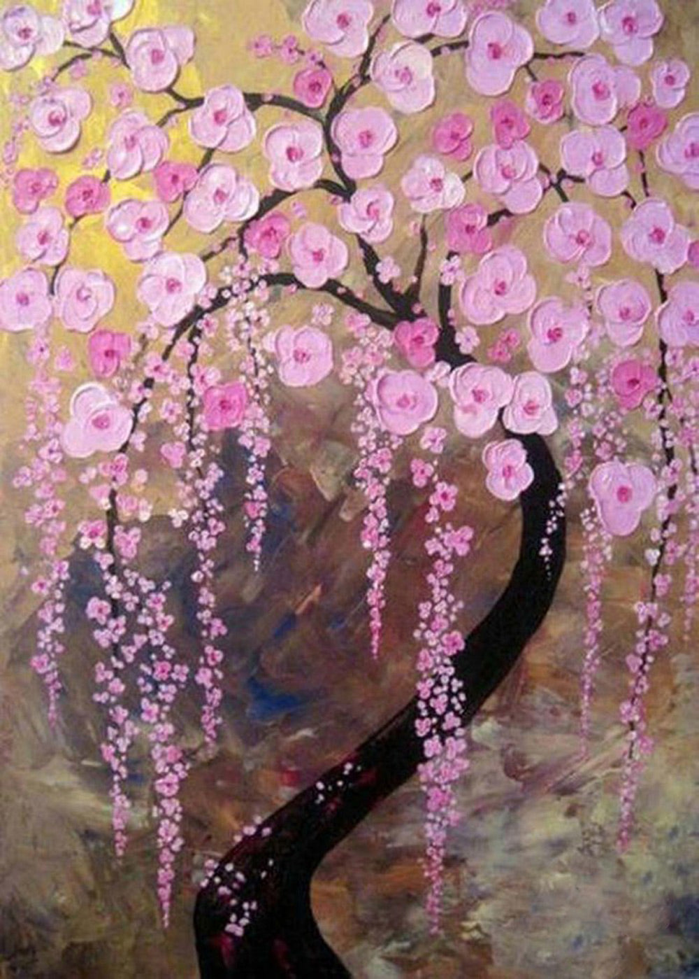 Boom vol Roze Bloemen met Hangende Trossen Diamond Painting