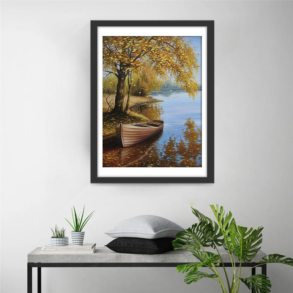 Bootje aan de Oever Diamond Painting