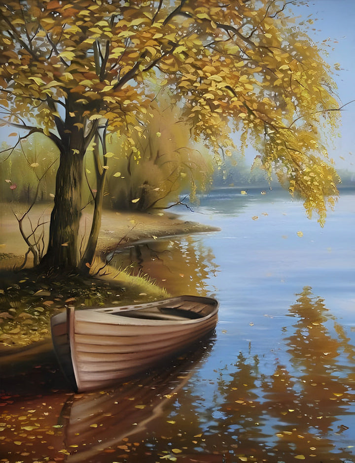 Bootje aan de Oever Diamond Painting