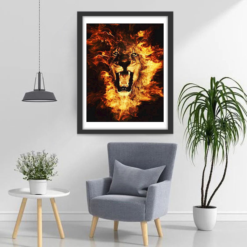 Boze Brandende Leeuw Diamond Painting