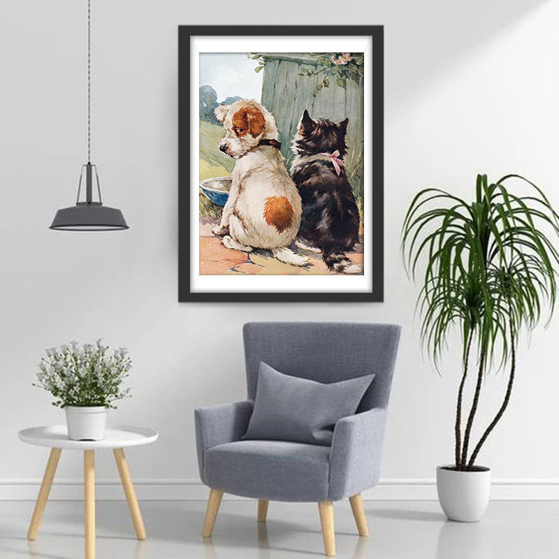 Boze Hond en een Kat Diamond Painting