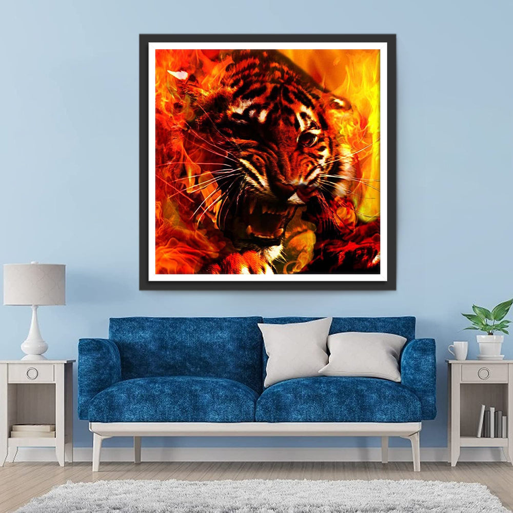 Boze Tijger in Vlammen Diamond Painting
