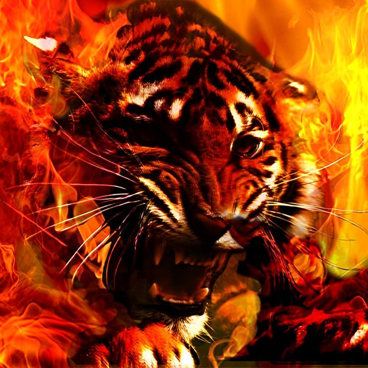 Boze Tijger in Vlammen Diamond Painting