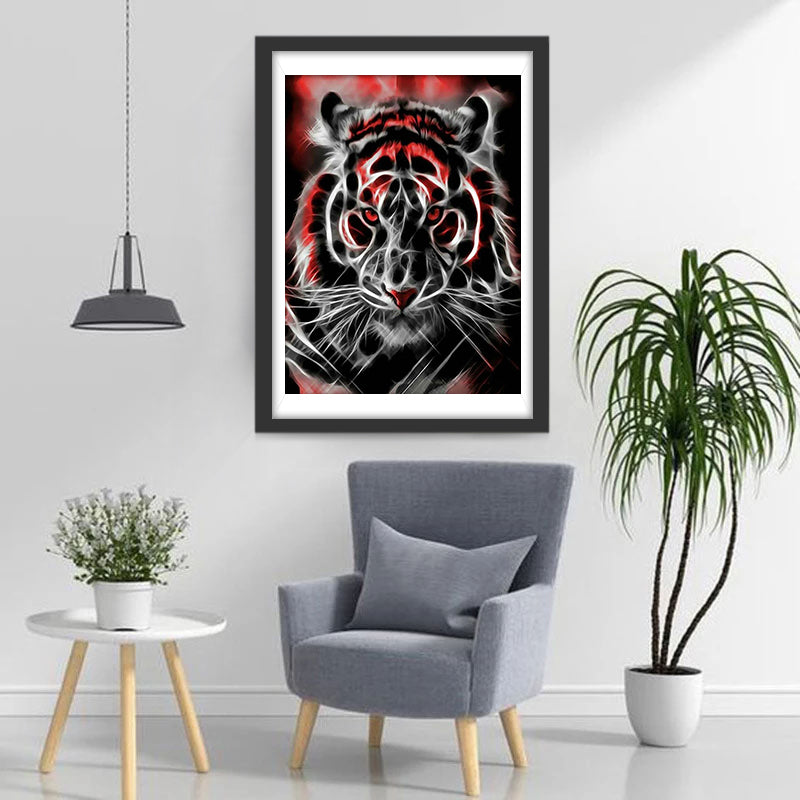 Boze Zwarte en Rode Tijger Diamond Painting