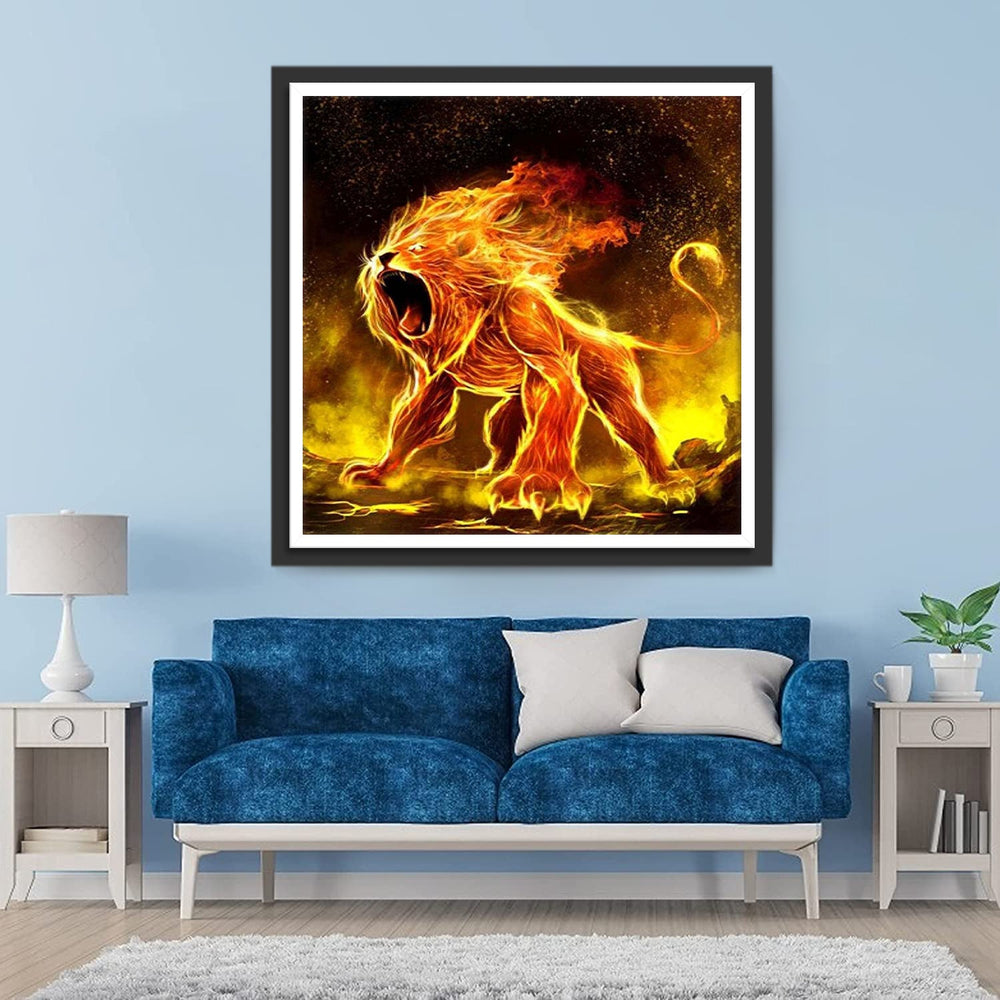 Brandende Vuurleeuw Diamond Painting