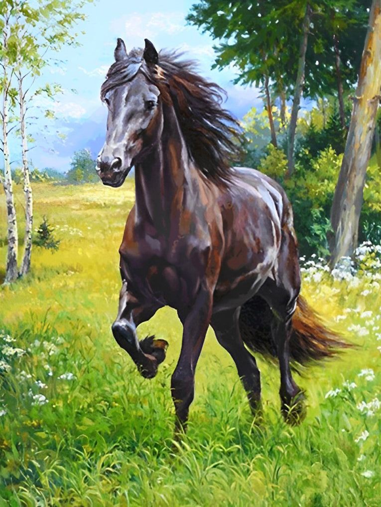 Bruin Paard in de Wei Diamond Painting