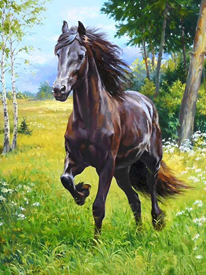 Bruin Paard in de Wei Diamond Painting