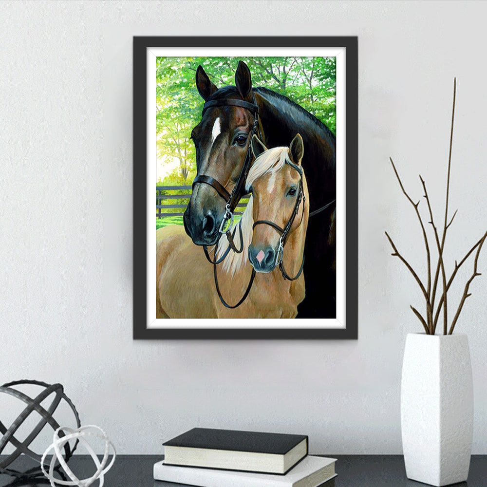 Bruine en Zwarte Paarden Diamond Painting