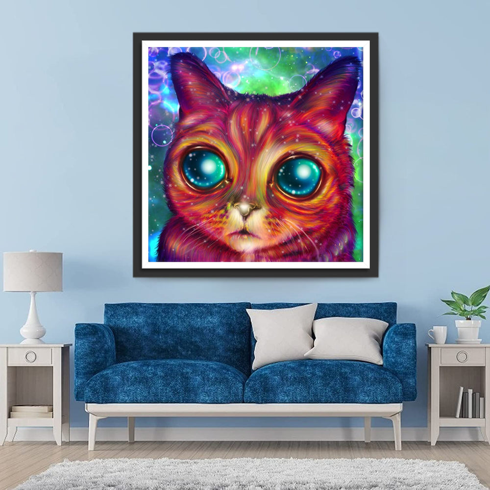 Bubbels en Kat op Kleurrijke Achtergrond Diamond Painting