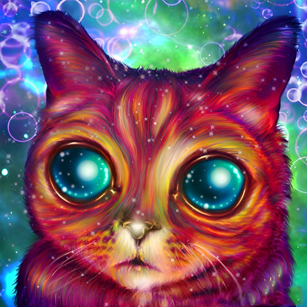 Bubbels en Kat op Kleurrijke Achtergrond Diamond Painting
