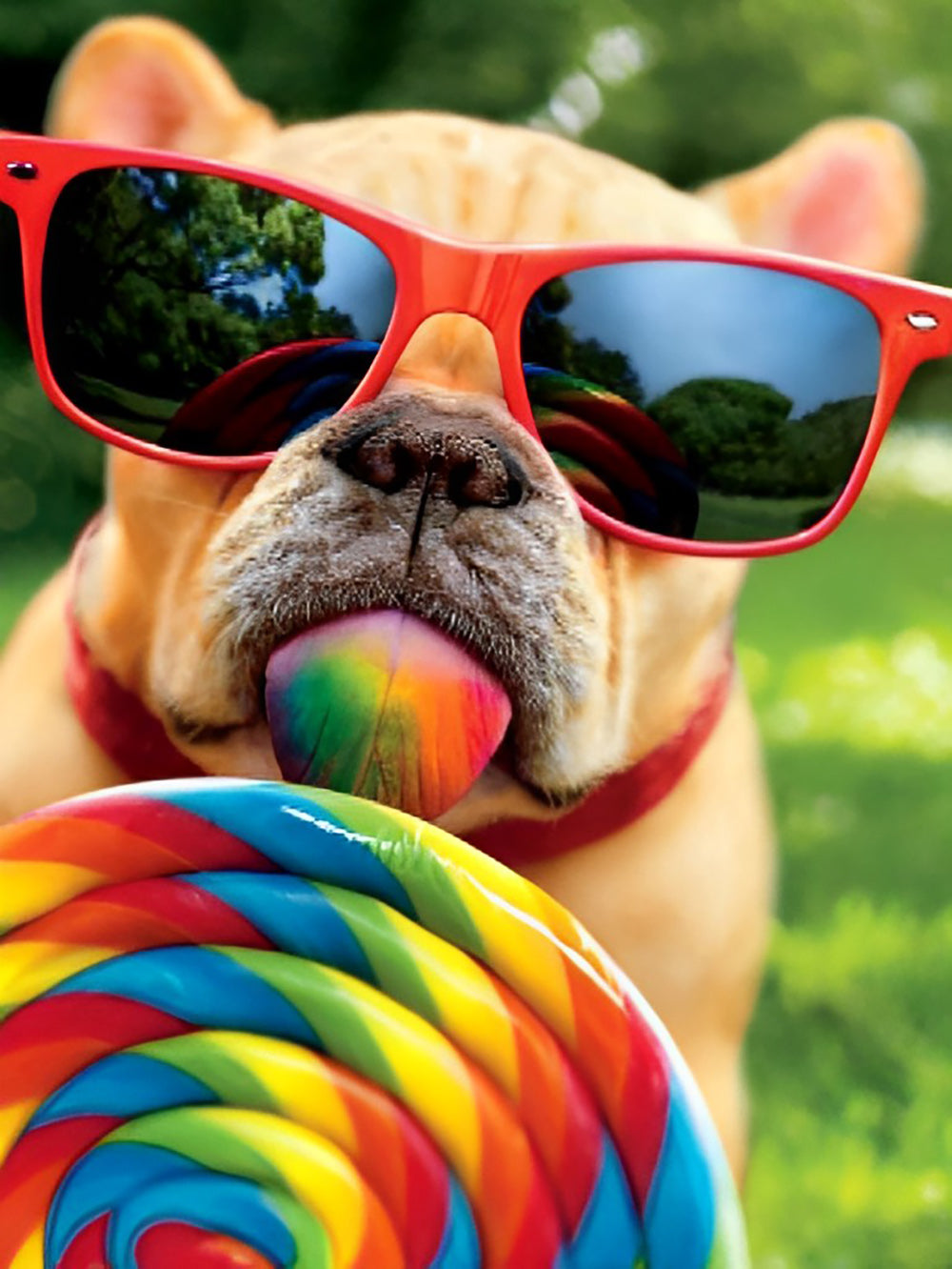 Bulldog eet een Regenbooglolly Diamond Painting