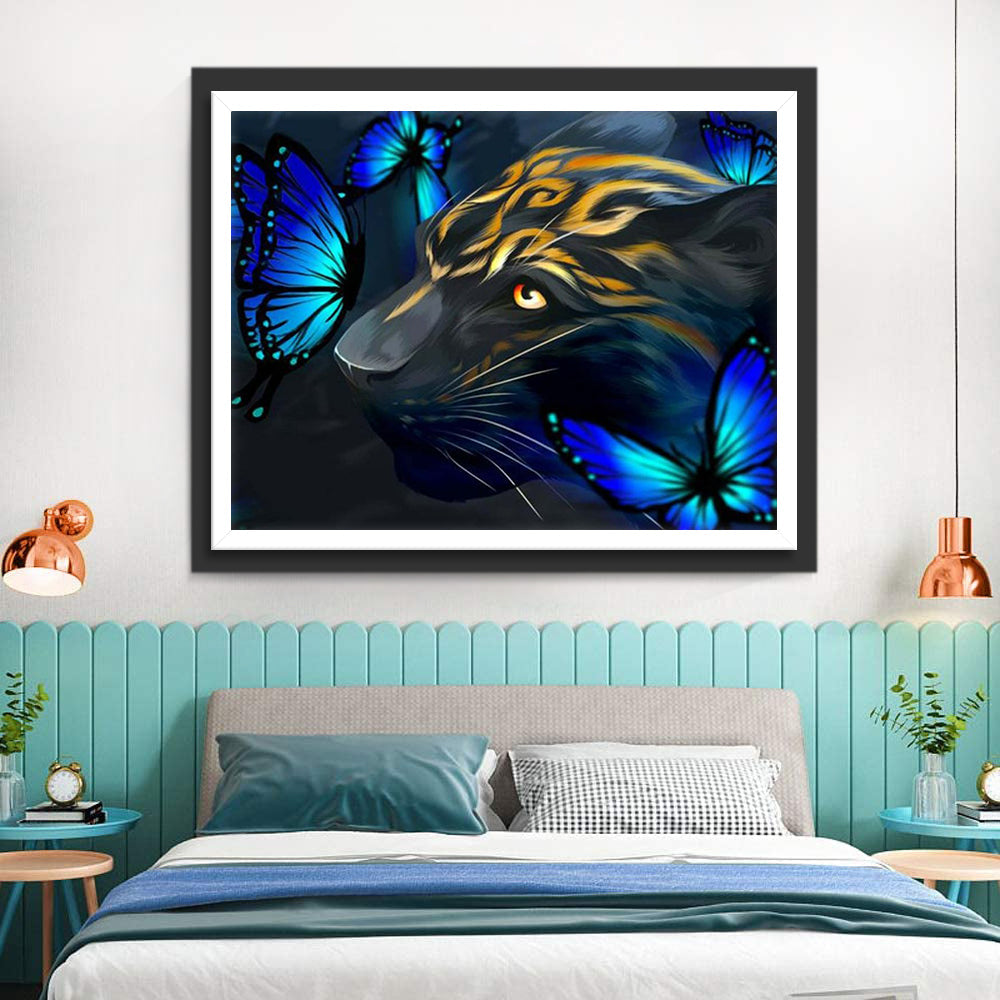 Cartoon Blauwe Vlinders en Tijger Diamond Painting