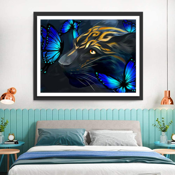 Cartoon Blauwe Vlinders en Tijger Diamond Painting