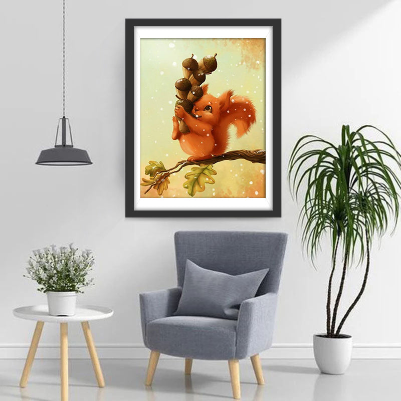 Cartoon Eekhoorn met veel Dennenappels Diamond Painting