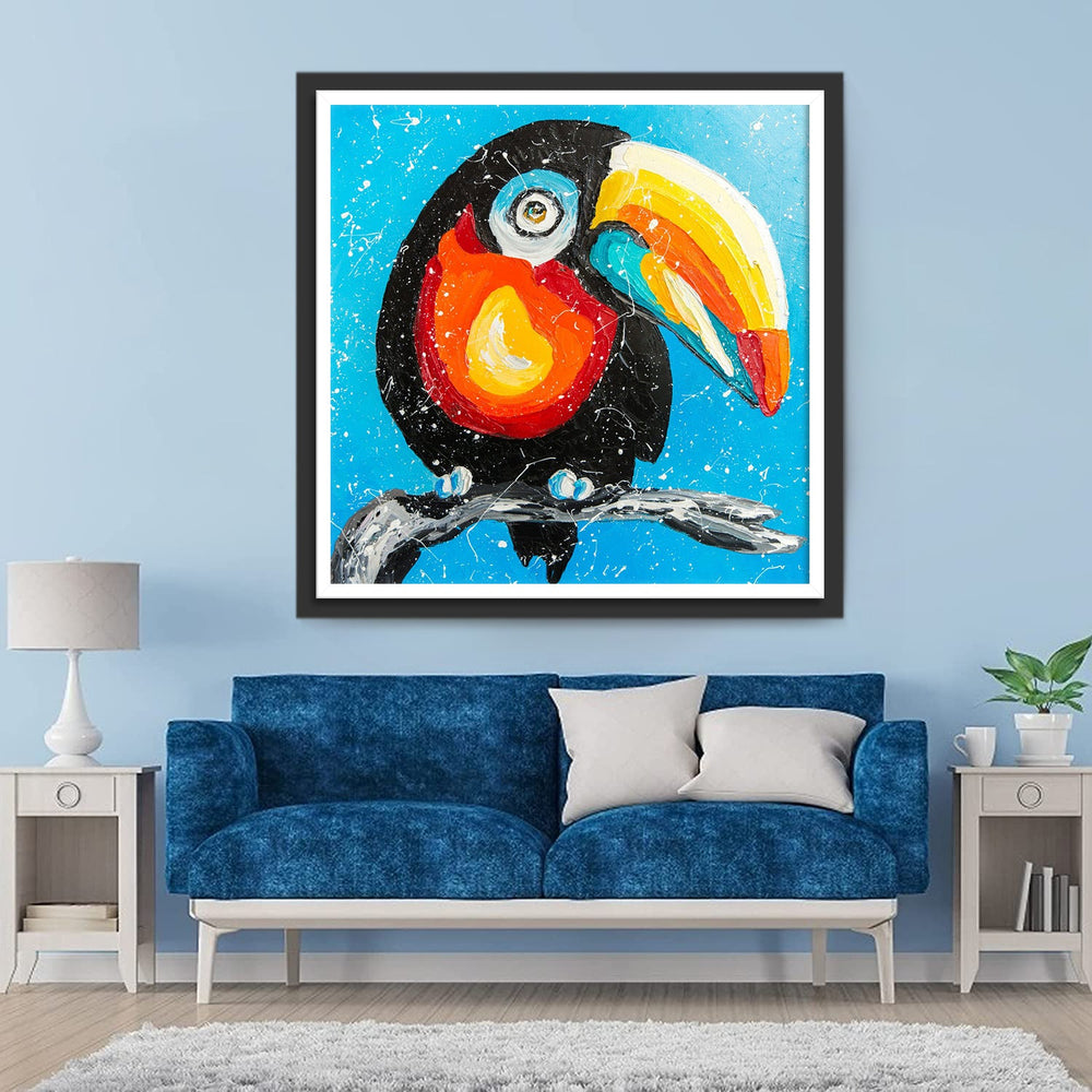 Cartoon Een Toekan op een Tak Diamond Painting