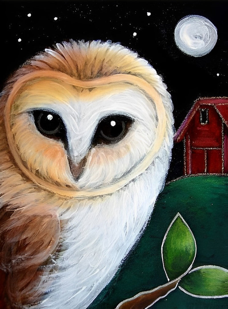 Cartoon Een Uil op een Tak in het Maanlicht Diamond Painting