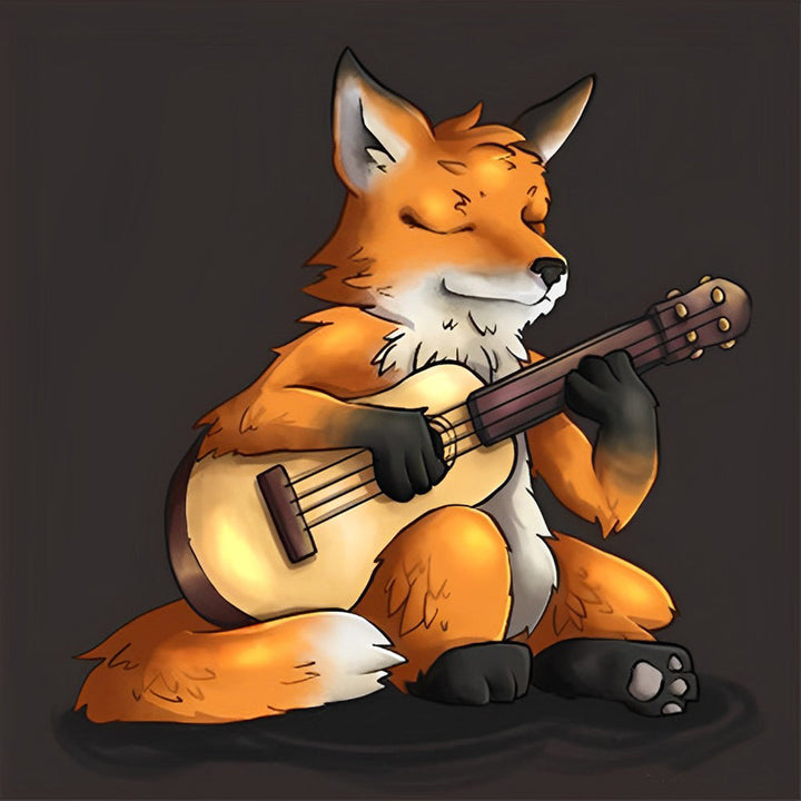 Cartoon Een Vos Speelt Gitaar Diamond Painting