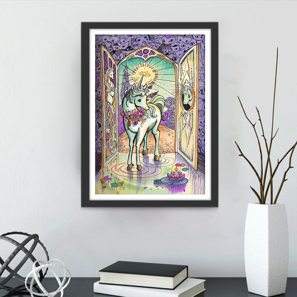 Cartoon Eenhoorn in een Droomkasteel Diamond Painting