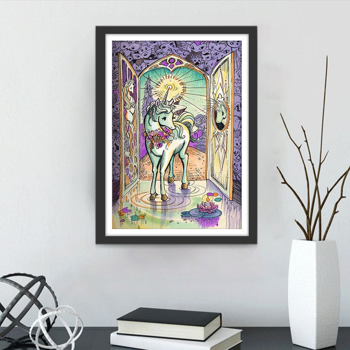 Cartoon Eenhoorn in een Droomkasteel Diamond Painting