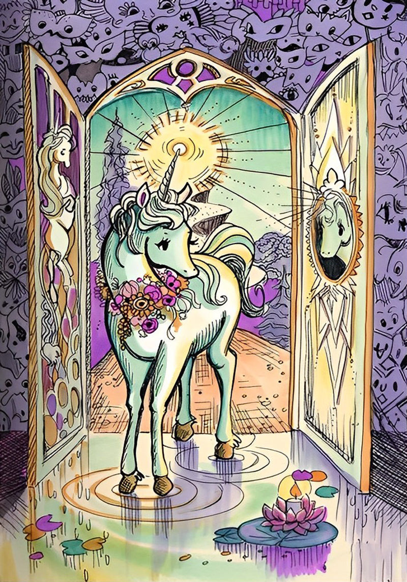 Cartoon Eenhoorn in een Droomkasteel Diamond Painting