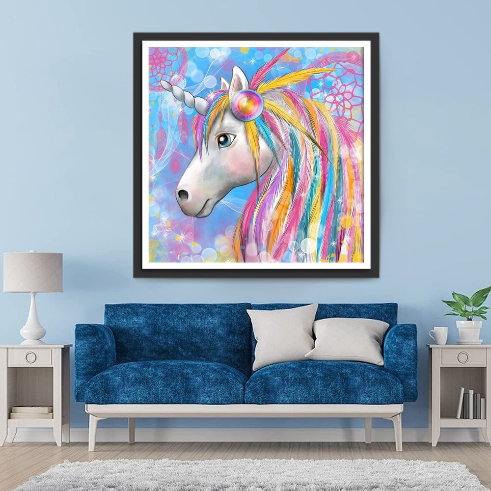 Cartoon Eenhoorn met Kleurrijk Haar Diamond Painting