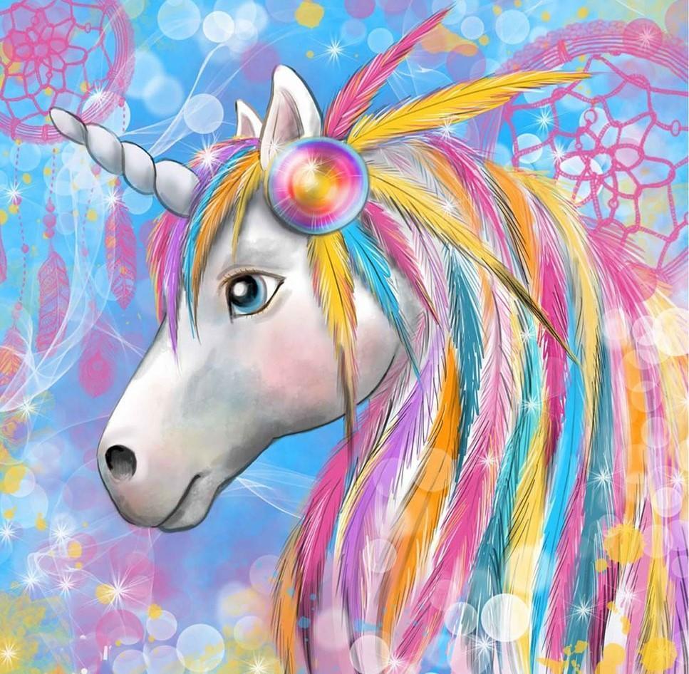 Cartoon Eenhoorn met Kleurrijk Haar Diamond Painting