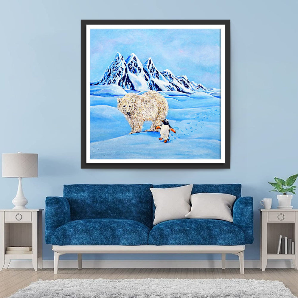 Cartoon Ijsbeer en Pinguïn Diamond Painting