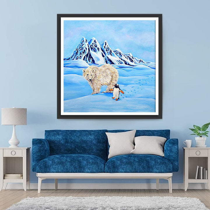 Cartoon Ijsbeer en Pinguïn Diamond Painting
